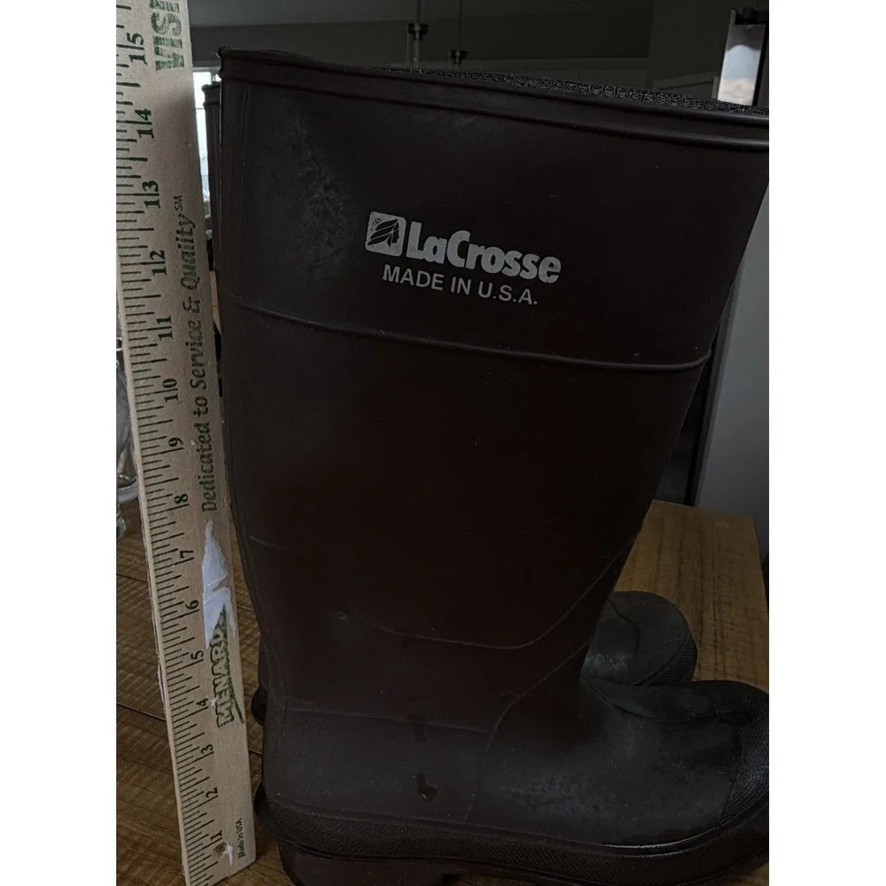 LaCrosse Mens 10 Brown Rubber Work Boots Waterproof Made in USA Tall Rain Boots